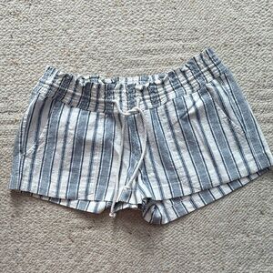 Roxy Striped High Waist Shorts in Blue and White